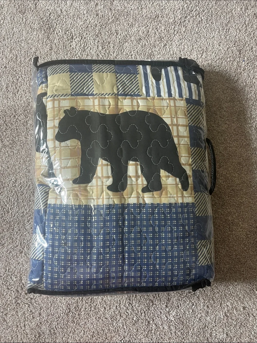 Bear Quilted Comforter Set in Blue and Tan - Brand:
